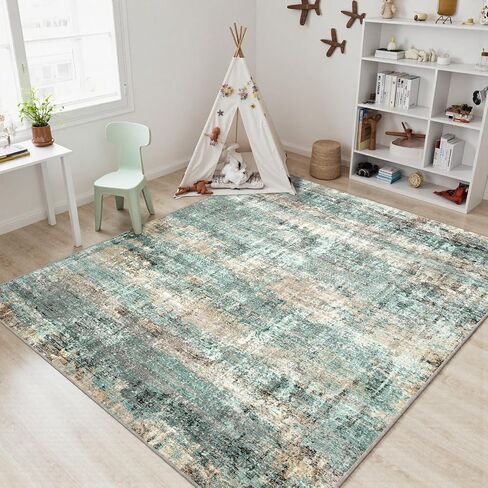 LEPEII 5x7 Area Rugs, Abstract Rugs for Living Room, Indoor Non-Slip Washable Rug for Bedroom, Dining Room, Low Pile Home Decor Neutral Area Rug-Green in Saudi Arabia