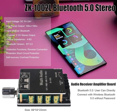 ZK-502H 50W+50W Bluetooth Amplifier Board TPA3116D2 Digital Power Amplifier Audio Amplifier Module Bluetooth 5.0 Dual Channel AMP with AUX/USB/Bluetooth/Flash Drive in Kuwait