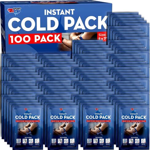 Instant Ice Cold Packs (7"x 5") Disposable Ice Packs for Pain Relief, Swelling, Injuries, Toothaches, and Sprains – Cold Therapy for Athletes, First Aid, Travel & Outdoor Use (100 Pack) in Kuwait