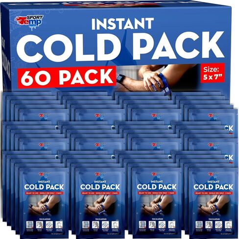 Instant Ice Cold Packs (7"x 5") Disposable Ice Packs for Pain Relief, Swelling, Injuries, Toothaches, and Sprains – Cold Therapy for Athletes, First Aid, Travel & Outdoor Use (100 Pack) in Kuwait