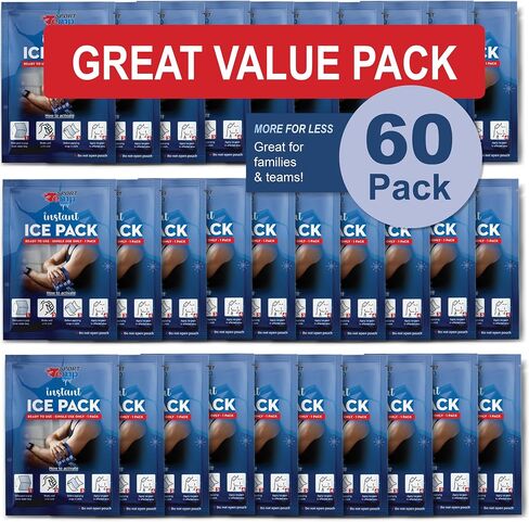 Instant Ice Cold Packs (7"x 5") Disposable Ice Packs for Pain Relief, Swelling, Injuries, Toothaches, and Sprains – Cold Therapy for Athletes, First Aid, Travel & Outdoor Use (100 Pack) in Kuwait