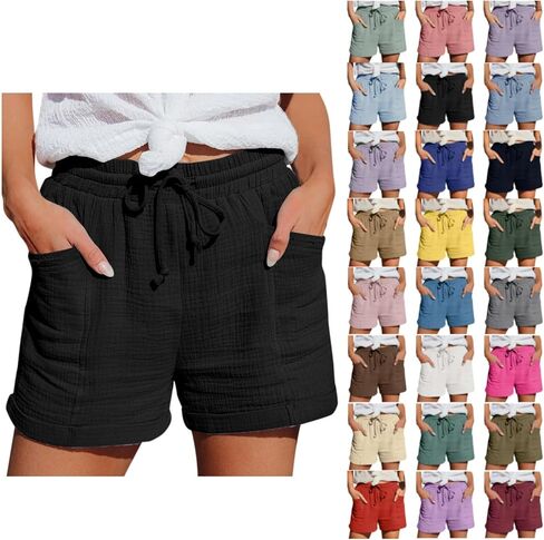 Aniywn Linen Shorts for Women High Waisted Plus Size Lounge Beach Drawstring Casual Outfits Comfy Loose Beach Shorts Pockets in Saudi Arabia