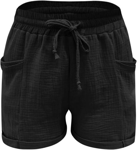 Aniywn Linen Shorts for Women High Waisted Plus Size Lounge Beach Drawstring Casual Outfits Comfy Loose Beach Shorts Pockets in Saudi Arabia