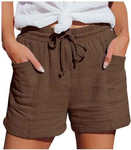 Aniywn Linen Shorts for Women High Waisted Plus Size Lounge Beach Drawstring Casual Outfits Comfy Loose Beach Shorts Pockets in Saudi Arabia