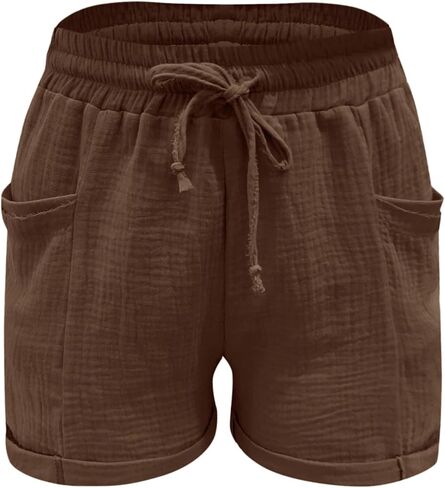 Aniywn Linen Shorts for Women High Waisted Plus Size Lounge Beach Drawstring Casual Outfits Comfy Loose Beach Shorts Pockets in Saudi Arabia