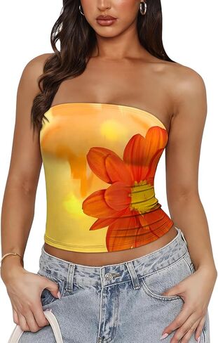 Ofeefan Tube Tops for Women Floral Printed Summer Beach Extits 2025 Ttrendy Fashion in Saudi Arabia