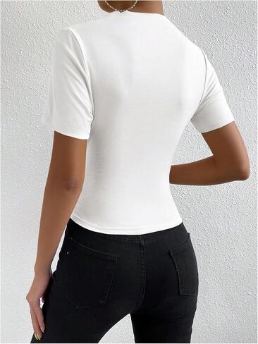 SweatyRocks Women's Ruched Mock Neck T Shirt Short Sleeve Fitted Summer Basic Tops in Saudi Arabia