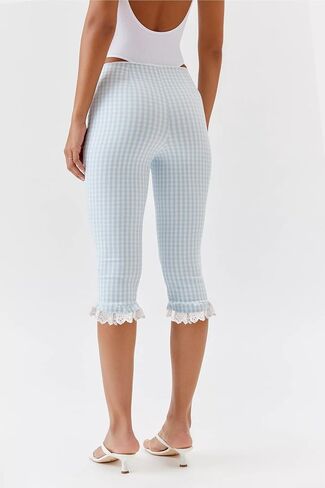 Nufiwi Women Gingham Capri Leggings Lene Knee Lene Y2K Frill Frill Hend Broulmed Slim Fit Capris Pants Yoga تمرين in Saudi Arabia