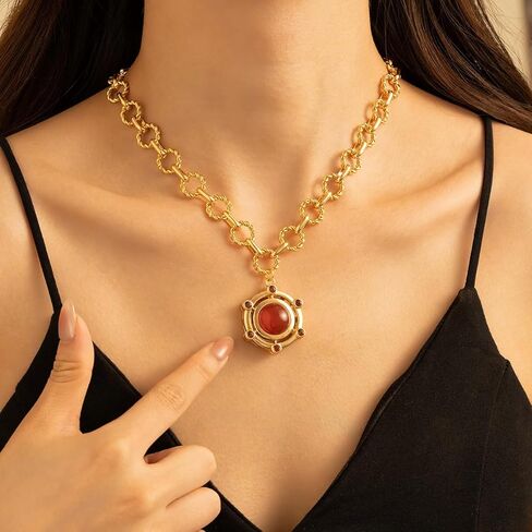 قلادة عقيق من الذهب المطلي 18K بالنساء | بيان قلادة قلادة الأحجار الكريمة | Carnelian ، أخضر ، قلادة سوداء شفاء بلورات عيد ميلاد عيد ميلاد الهدية in Saudi Arabia
