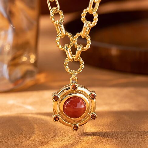قلادة عقيق من الذهب المطلي 18K بالنساء | بيان قلادة قلادة الأحجار الكريمة | Carnelian ، أخضر ، قلادة سوداء شفاء بلورات عيد ميلاد عيد ميلاد الهدية in Saudi Arabia