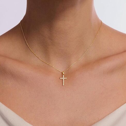 Cross Necklace for Women 14K Real Gold/Silver Plated Dainty Small CZ Cross Pendant Simple Choker Necklace Trendy Cute Sideways Cross Box Chain Necklace Easter Christian Baptism Religious Faith Jewelry Gift in Kuwait