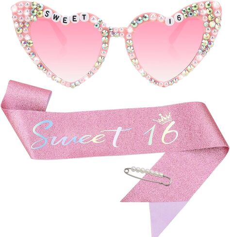Semato 16th Birthday Gifts for Her Sweet 16 Birthday Sash and Sunglasses 16th Birthday Decorations in Saudi Arabia