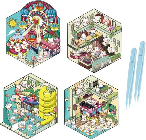 3D House Scene Stickers 4 Sets Room Sticker Book for Adults Funny Cute Miniature Scene Stickers Gifts for Family Friend in Saudi Arabia