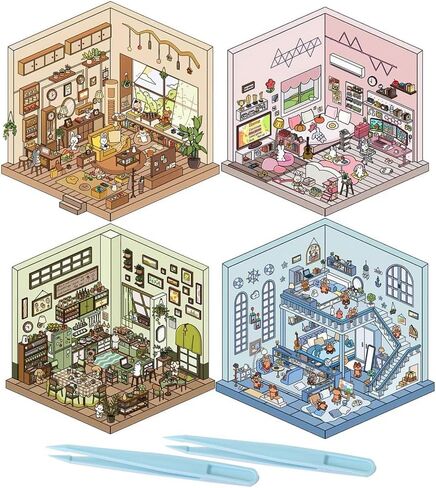 3D House Scene Stickers 4 Sets Room Sticker Book for Adults Funny Cute Miniature Scene Stickers Gifts for Family Friend in Saudi Arabia