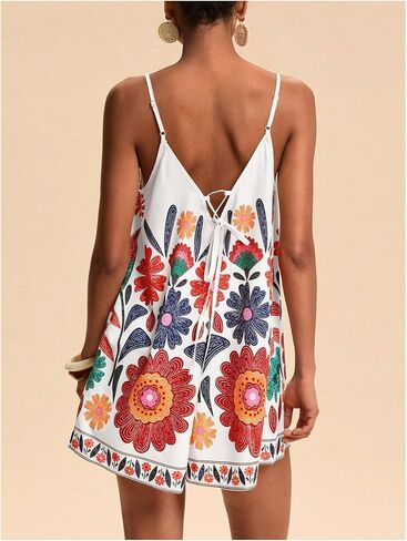 MakeMeChic Women's Summer Short Rompers Boho Floral Backless Wide Leg Jumpsuits in Saudi Arabia
