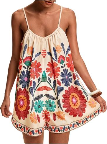 Makemechic Women's Summer Short Rompers Boho Floral Backless Wide Leg Belesuits in Saudi Arabia