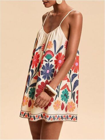 Makemechic Women's Summer Short Rompers Boho Floral Backless Wide Leg Belesuits in Saudi Arabia