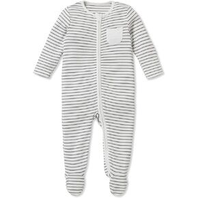 MORI Baby Boys and Girls Clever Zip Pajamas in Grey Stripe - Unisex Two Way Zipped Organic Romper - Comfortable Toddler Footed Nightwear - Newborn