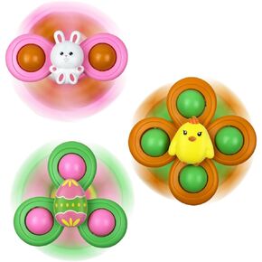 Jofan 3 Pack Easter Suction Cup Spinner Toys for Baby Toddlers Kids Easter Basket Stuffers Gifts Fillers Party Favors