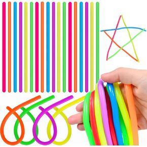 100 PCS Colorful Stretchy Fidget Strings Sensory Toys, Carnival Prizes Fidget Stress Relief Toy for Classroom Prize Children Gift Birthday Party Favors Kids 4-8 8-12