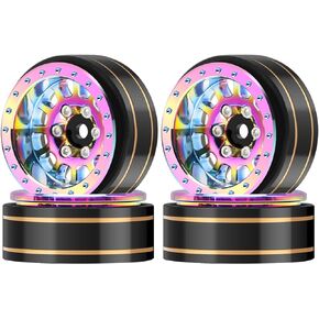 OGRC 1.0 Plus Beadlock Wheels Rainbow Wheel Rims Negative Offset Wheel with Brass Wheel Clamp Ring for SCX24 TRX4M 1/24 1/18 RC Crawler Car
