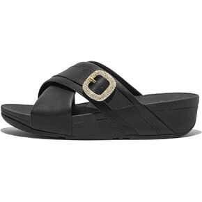 FitFlop Women's Lulu Crystal-Buckle Leather Cross Slides Wedge Sandal