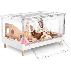 Large Hamster Cage & Guinea Pig Cages,Fully Transparent and Eco-Friendly Large Acrylic Cage For Small Animal Pets,Such as:Bearded Dragon,Rat,Hedgehog,Chameleon,Iguana (27.5Lx16.9Wx13.4H Inches)