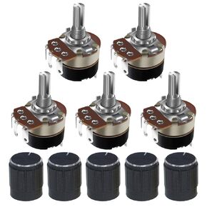 5PCS WH138 5K ohm Rotary Potentiometer with Switch, Single Turn Adjustable Resistance Speed Regulator with Alloy Knob