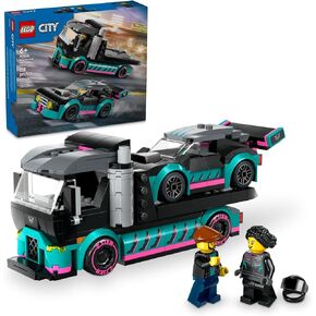 LEGO City Race Car and Car Carrier Truck Toy Playset, Vehicle Transporter with Adjustable Loading Ramp and Race Car Toy, Racer and Driver Minifigures, Fun Gift for Kids Ages 6 and Up, 60406