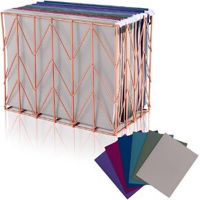Hanging File Folder Kit Include 1 Rose Gold Metal File Holder Filing Basket 24 Pack Hanging Folders Hanging File Folder Organizer for Office School Supplies, 9.3 x 11.7 Inch (Bright Color Style)