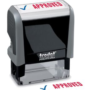 Trodat Stamp 4912 Office Printy with English Text Approved – Self Inking, Red and Blue Ink, Impression Size 3/4" x 1-7/8"