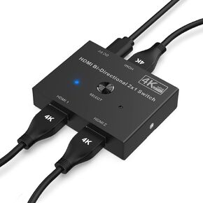 HDMI 2.0 Switch 4K@60Hz Steel Material Anti-Interference HDMI Switcher 2 in 1 Out HDMI Splitter Support 4K 3D HDR for Xbox PS5/4/3 Blu-Ray Player Fire Stick Roku HDTV…