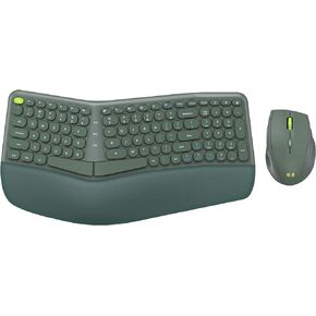 seenda Ergonomic Wireless Keyboard and Mouse Combo - 2.4GHz USB Receiver, Split Keyboard Layout with Wrist Rest, 3-Level Optical Mouse with 6 Button - for Windows and Mac, Green