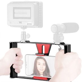 Smartphone Video Rig Camera Cage Mount Holder Stabilizer Handle Grip for 4~7 inch Mobile Cell Phone iPhone Filmmaking Professional Videomaker for iPhone Xs Max X 8 Plus Huawei P20 mate20 PRO