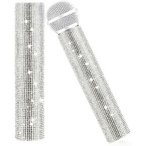 Silver Microphone Decorative Sleeve, Glitter Wireless Microphone Cover, Sparkling Bling Rhinestones Mic Handle Sleeve Protector for DiscoStage Tours & TV Shows (Mic Not Included)