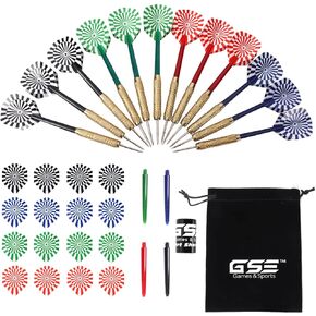 GSE 12 Pcs of 18/24 Grams Steel Tip Darts, Professional Darts Metal Tip Set, Metal Darts for Dartboard with Extra Flights, Dart Sharpener & Storage Bag