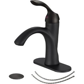 BWE Brushed Nickel Bathroom Faucet Single Handle One Hole with Pop Up Drain Assembly with Overflow and Supply Lines Commercial Bath Vanity Restroom Lavatory Mixer Tap Lead-Free