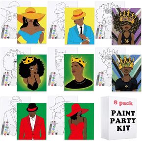 VOCHIC 8 Pack Pre Drawn Canvas for Painting for Adults, Artist Beginner Favor, Sip and Paint Party Supplies Canvas Painting Set, Stretched Outline Canvas with Acrylic, Brush, Pallet(8x10)