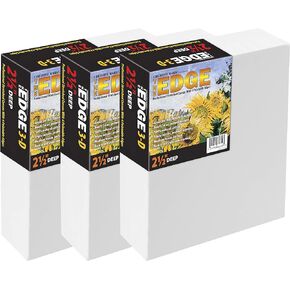 The Edge All Media Cotton Deluxe Stretched Canvas - 2.5" Deep - 5x5" Pack of 3 - Paintable Edges for Frameless Artwork Presentation, Superior Priming for Richness and Purity of Paint Colors
