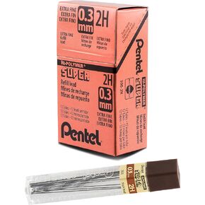 Pentel Super Hi-Polymer Lead Refill (0.3mm) Extra Fine, 2H, 12 pcs/Tube, Box of 12 (300-2H)
