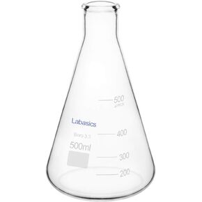 Glass Narrow Mouth Erlenmeyer Flask, Borosilicate Glass Heavy Wall Flask with Heavy Duty Rim, 500 ml in Kuwait