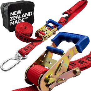 Loadfast Ratchet Tie Down Straps For Motorcycles | New Zealand Made Motorcycle Tie Down 1.5" x 8" Heavy Duty Dirt Bike Tie Down Straps with Soft Loop & Swivel Carabiner | 3,000lbs (2 Pack) Black Color