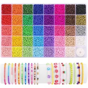 Funtopia 39 Colors 3mm Seed Beads, 9600pcs Small Glass Beads for Jewelry Making, Tiny Craft Beads for Bracelet Making