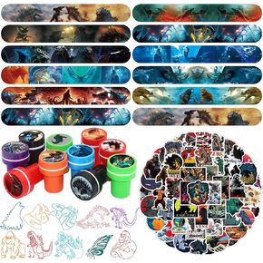 Party Favors Set,30pcs Slap Bracelet 10 Pcs Stampers and 50 Pcs Stickers for Kids Boys & Girls - Birthday Party Supplies Favors