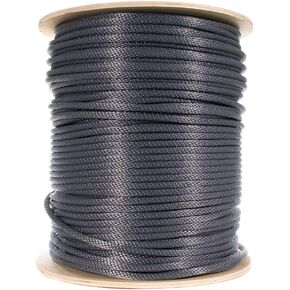 Paracord Planet Braided Nylon Rope with Galvanized Wire Core – High Tensile Strength – Halyard Line – Use for Flagpoles, Sailboats, Winches, Pulleys (Black - 1/4 Inch, 50 Feet)
