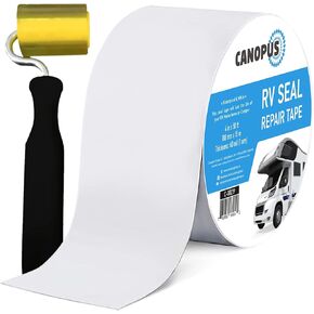 CANOPUS RV Sealant Tape, White, 4 Inch x 50 Feet with Roller, Roof Patch Repair Tape, Waterproof Leak Tape for RV punctures, Boat Sealing, Camper, Awning, Canopy, Tents, Tarpaulin and Greenhouse