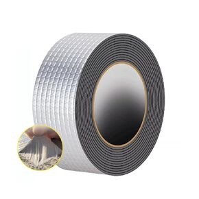Butyl Waterproof Tape, 2" W x 16' L Aluminum Leak Proof Butyl Tape Seal Strip for Boat Pipe Sealing HVAC Ducts Roof Crack RV Awning Window Sealing (16ft x 2in)