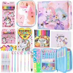 Fruit Scented Markers Set,56 Pcs Art Supplies for Kids Unicorns Gifts for Girls, Markers Set with Unicorn Pencil Case Art Supplies for Kids Art and Craft Coloring (Purple)