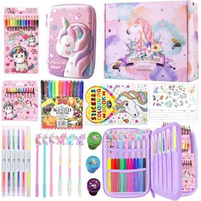 Fruit Scented Markers Set,56 Pcs Art Supplies for Kids Unicorns Gifts for Girls, Markers Set with Unicorn Pencil Case Art Supplies for Kids Art and Craft Coloring (Purple) in Kuwait