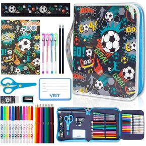 Markers Set with Glitter Cat Pencil Case & Stationery, Back to School Art Supplies Coloring Kits for Kids Ages 4-6-8-12, Cat Birthday Gifts for Girls Aged 4 5 6 7 8 9 10 11 12 (Cat)